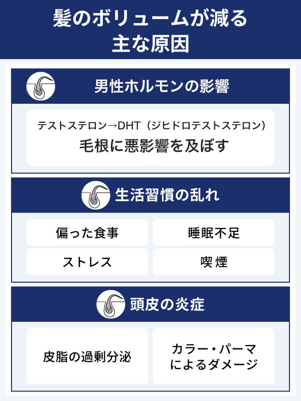 髪のボリュームが減る主な原因